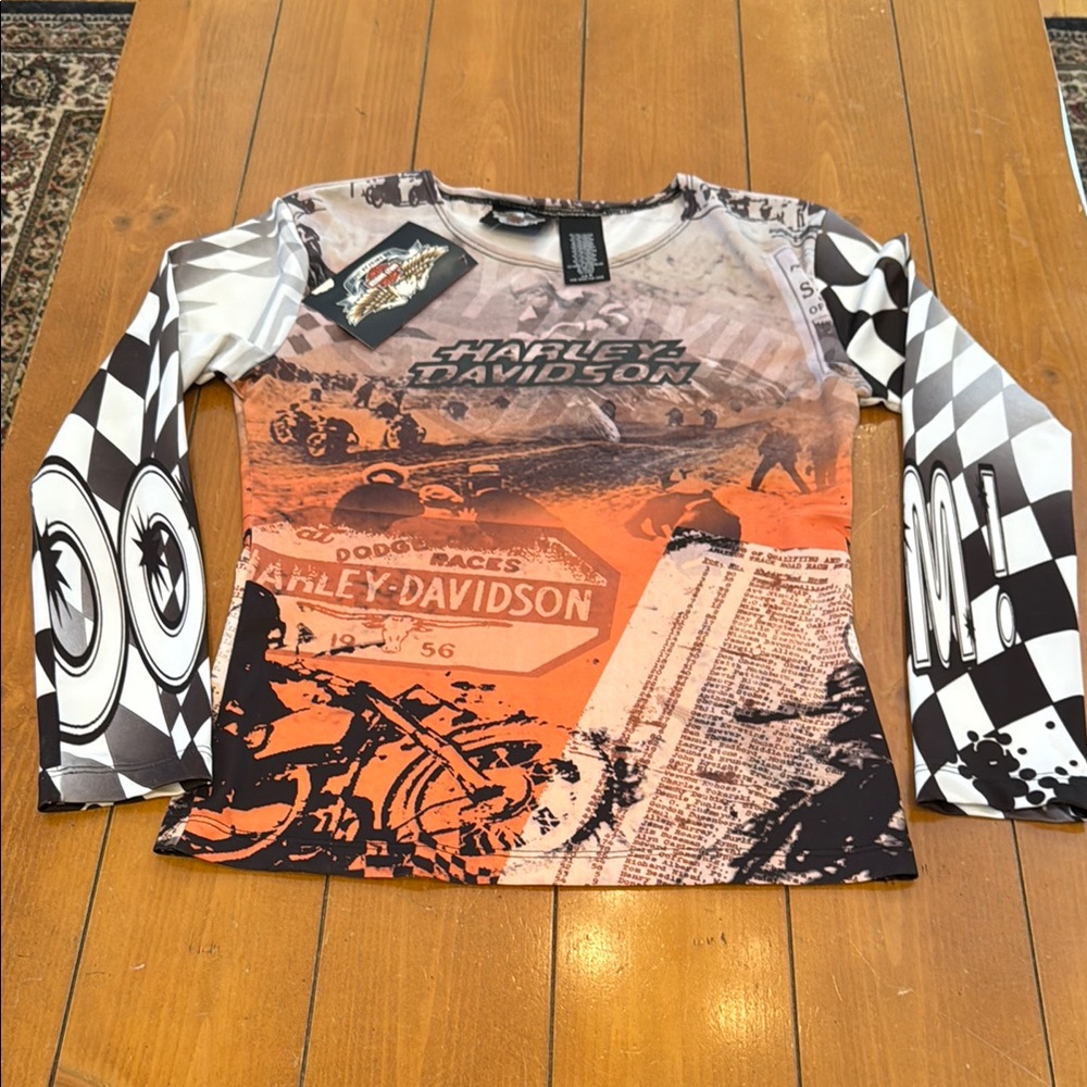 Harley-Davidson Womens Graphic Long Sleeve Shirt - Orange and Black